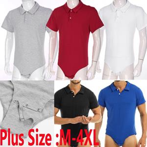Sywiyi Heren Turn-down kraag kruis shirt bodysuit romper tops t-shirt plus size M zwart