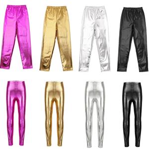 Manyakai Kinderen Meisjes Glanzende Metallic Basic Legging Broek Gymnastiek Ballet Dans Hoge Taille Panty's 5-6 Years zwart
