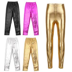 Tiaobug Metallic effen skinny broek voor kinderen, meisjes, dansshow, podiumprestaties, legging 5-6 Years zwart