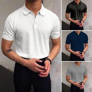 Kaileflf Mannen Top Breien Versieren Krimpbestendig Slim Fit Heren Revers Pure Shirt Dagelijkse slijtage M wit
