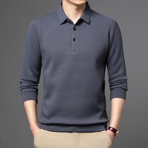Big Thumb Merk Poloshirt Mannen Lange Mouw Business Casual Poloshirt Heren Kleding Lente Herfst Effen Mannelijke Turn Down Kraag Tops tees L zwart