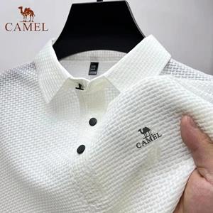 High End Geborduurde CAMEL Ice Silk Elastische Polo Shirt Nieuwe Zomer T-shirt Mode Ademende Zakelijke Korte Mouw Luxe Top M donkerblauwe kleur
