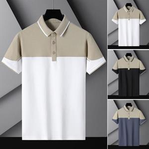 Songmeijuan Heren zomershirt kleur bijpassende losse turn-down kraag korte mouwen zacht ademend pullover knop ijszijde formele zakelijke kantoor top XL zwart
