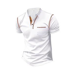 Plus Size FUGUIS Zomer heren poloshirt met opstaande kraag en korte mouwen Heren wit zwart patchwork polopak casual zaktop S wit