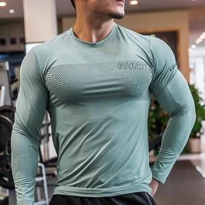 Shedao Pro Fitness Sporting Heren sportkleding Gym T-shirts Lange mouwen Compressie Snel drogende hardloopshirts Ronde hals Sporttop M groen