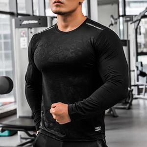 Shedao Pro Fitness Sporting Heren sportkleding Gym T-shirts Lange mouwen Compressie Snel drogende hardloopshirts Ronde hals Sporttop M zwart