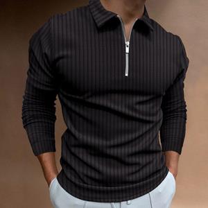 HerSight Lente Herfst Gestreept Heren Polo Shirt Lange Mouw Patchwork Kleur Rits Revers Kraag T-shirt Heren Top S wit