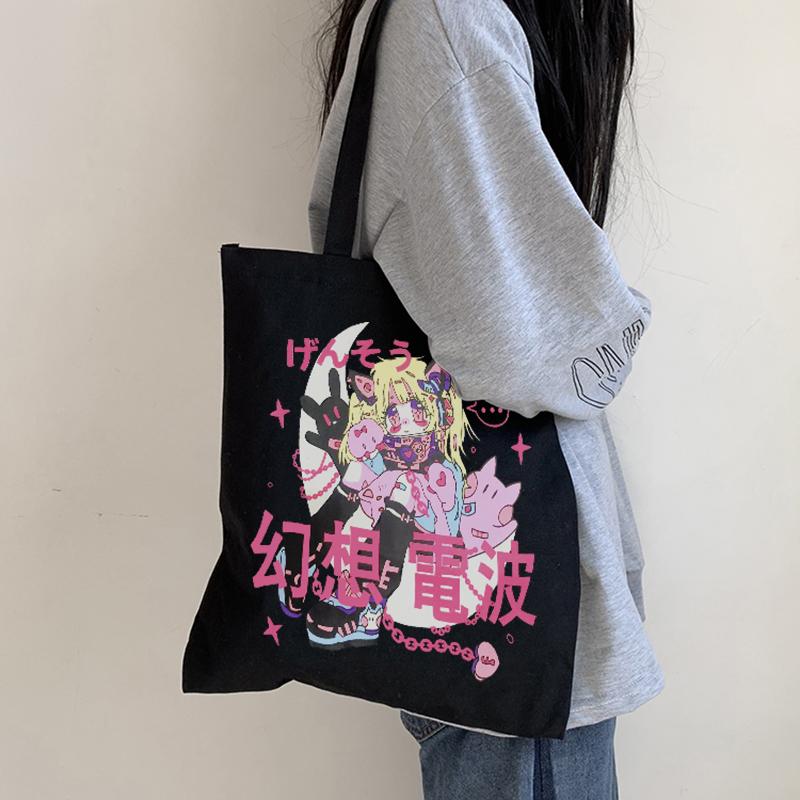 Lief meisje kawaii Harajuku kpop vrouwen schoudertas Ulzzang casual retro canvas tas cartoon grote capaciteit anime y2k shopper tas 24*26cm