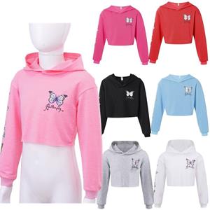 ZDHoor Casual sweatshirt voor kinderen, met capuchon en lange mouwen, bijgesneden sweatshirttops 7-8 Years roze