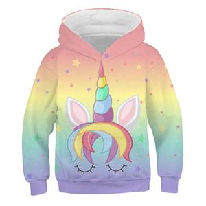 ETST WENDY 011 Eenhoorn 3D Hoodie Kinderen Meisjes Lente Mode Lange Mouw Bedrukt Dier Hoodie Losse Katoenen Sport Capuchon Tops 100