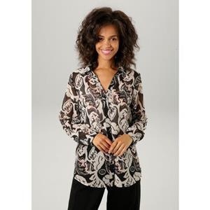 Aniston CASUAL Overhemdblouse met kleuraccenten in extravagante bladeren-print