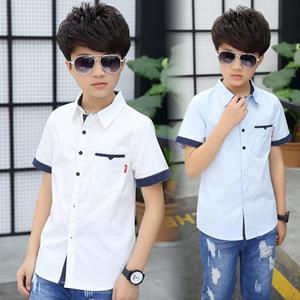 Molly Show School Jongens Shirts Korte Mouw Blouses Voor Jongens Kinderkleding Katoen Turn-Down Kraag Kinderen Tops 5 7 9 11 13 15 Jaar Oud 120cm blauw