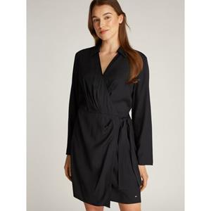 Tommy Hilfiger Wikkeljurk FLUID VIS LS WRAP SHORT DRESS in wikkelontwerp, met metalen label