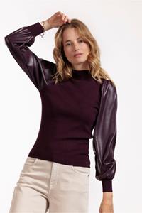Studio Anneloes Noortje Faux Leather Pullover 12061 Trui 3800 Blackberry