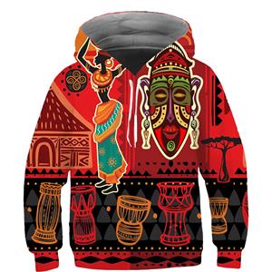 ETST WENDY 011 Kinderen grappige Afrikaanse kleurrijke patroon bedrukte hoodie etnische primitieve tribale stijl hooded sweatshirt jongens meisjes mode sudaderas 100