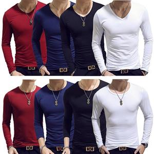 HU5RN Herenkleding 7 kleuren heren casual slim fit effen kleur katoenen T-shirts met lange mouwen en O/V-hals 2XL-O neck legergroene kleur