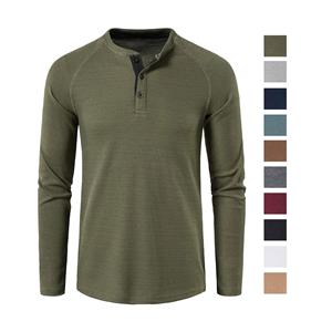 Bright Deer Heren Wafel Henley Shirts Ronde Hals Lange Mouwen T-shirt Effen Kleur Vrijetijdskleding Herfst Winter Comfortabel Shirt M legergroene kleur