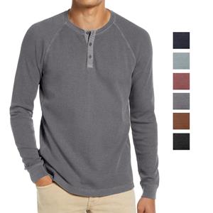 Bright Deer Heren T-shirt met lange mouwen, wafel, ronde hals, Henley-shirts, lente, herfst, vrijetijdskleding, winter, comfortabel ondershirt, stijlvol shirt S grijs