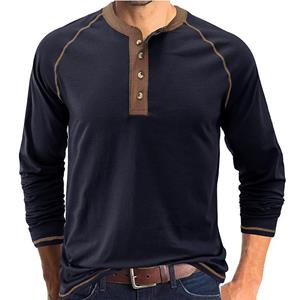 GRK Herfst en winter Klassiek effen heren T-shirt met lange mouwen en knoopsluiting S zwart