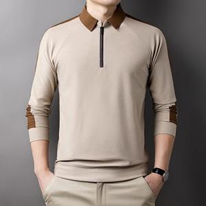 EG76LD Heren Business Casual Polo T-shirt met lange mouwen Zomer Comfortabel en ademend Effen katoenen top L zwart