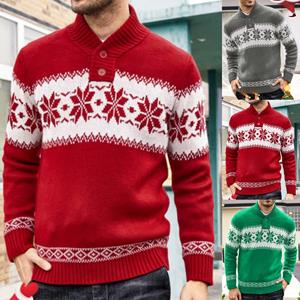 Linglong Heren herfst- en winterpullover met hoge kraag en lange mouwen, knoop-kerstshirt-sweater M groen