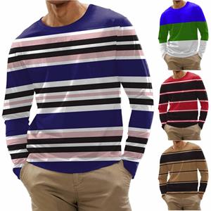 Xingben Two Herenmode casual streep bedrukte shirts met lange mouwen en O-hals tops blouse L zwart