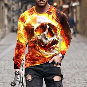 ETST WENDY 005 Mode Nieuwe mannen T-shirt 3D Vlam Schedel Print Grafische t-shirts Lange Mouw Ronde Hals Herenkleding Straat trend y2k tops S
