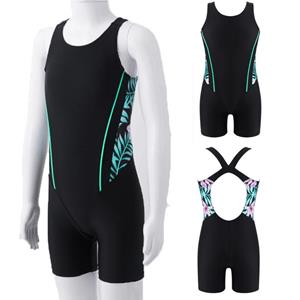 ZDHoor Kinderen Meisjes Eendelig Mouwloos Ronde Hals Shorty Wetsuit Badpak Badmode Badpak 7-8 Years groen/zwart