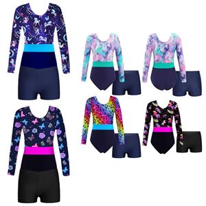 Sxiwei Gymnastiek Kinderen Meisjes Lange Mouwen Leotards met Shorts Dansjurk Ballet Klassieke Jumpsuit Sportpak 5-6 Years zwart