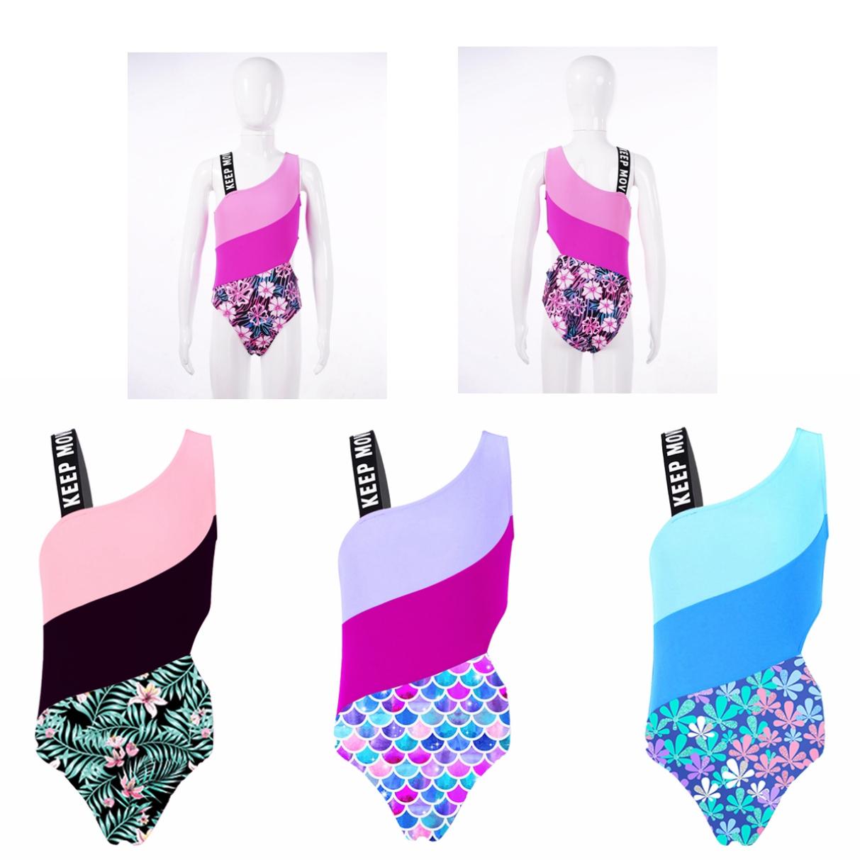 Daenrui Kinderen Meisjes Contrast Kleur Eéndelig Badpakken Strandbikini Zwemkostuum Badmode 7-8 Years rozerode kleur