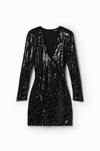 desigual Korte jurk pailletten - BLACK