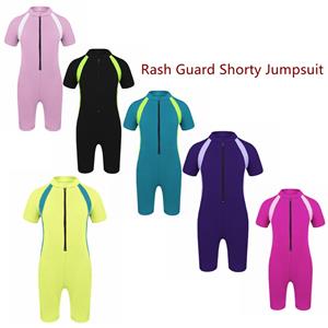 IEFiEL Kinderen Meisjes Shorty Wetsuit Eendelig Rash Guard Zwempak Korte mouw Sunsuit Zwemmen Duiken Zwemkleding 7-8 Years rood/zwart