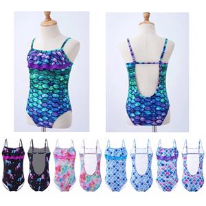 Tiaobug Verstelbare bandjes uit één stuk, ruchezoom, zwemjumpsuit, kindermeisjes, badmode, strand, zwembadfeest 5-6 Years paars/groen