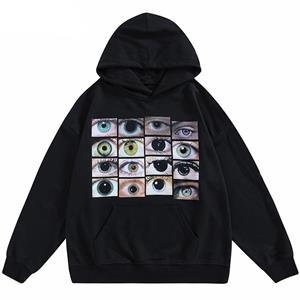 ZSIIBO Amazing Heren Hip Hop Streetwear Hoodie Sweatshirt Ogen Print Harajuku Pullover Herfst Katoen Casual Capuchon Hoodie Zwart Sweatshirt S zwart
