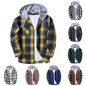 Linglong Heren geruit overhemd met capuchon en knoopsweater Casual mode-sweatshirt voor heren XL blauw