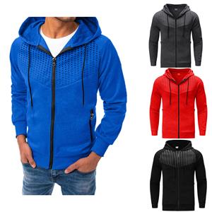 HerSight Herfst Winter Mannen Sweatshirt Met Lange Mouwen Polka Dot Print Capuchon Met Rits Zak Casual Hoodie Heren Sportjassen M blauw