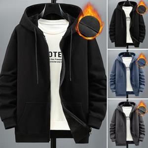 HU5RN Heren herfst winter fleece hoodie met zak met ritssluiting effen kleur lange mouw gezellige stijlvolle jas XL zwart