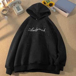 DILLER Mannen herfst winter hoodie brief patroon lange mouw elastische manchet losse trui vintage patch zak dikke warme streetwear heren top XL lichtgroene kleur