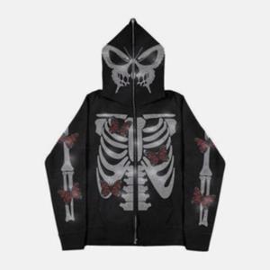 YoungFashion Nieuwe Europese en Amerikaanse herfst- en winterheren en dames Y2K trend strass losse vest trui met capuchon S zwart