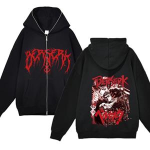 TENJINGE Trendy Berserk Sweatshirt Full Zip Jassen Y2k Hoodies Casual Sweatshirts Anime Print Jas Herfst Fleece Kleding Lef Capuchon voor Mannen XL