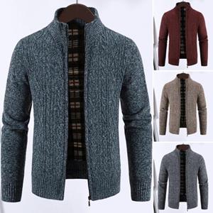 Yunzhu Heren Herfst Winterjas Gebreid Verdikt Gehaakt Opstaande Kraag Warme Zachte Ritssluiting Zakken Lange Mouw Casual Vest Trui Anti-pilling XL donkergrijze kleur