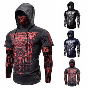 NK-Fashion-9 Lente en zomer Persoonlijkheid Stretch Fitness Cyberpunk Ninja-pak voor heren, T-shirt met lange mouwen en gezichtsmasker Rijden S blauw