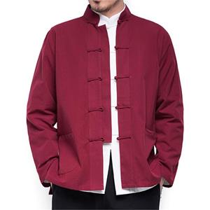 CM56GE Herfst mannen Chinese Stijl Katoen Linnen Jas Losse Kimono Vest Mannen Effen Kleur Linnen Bovenkleding Jas Jassen 160 rood