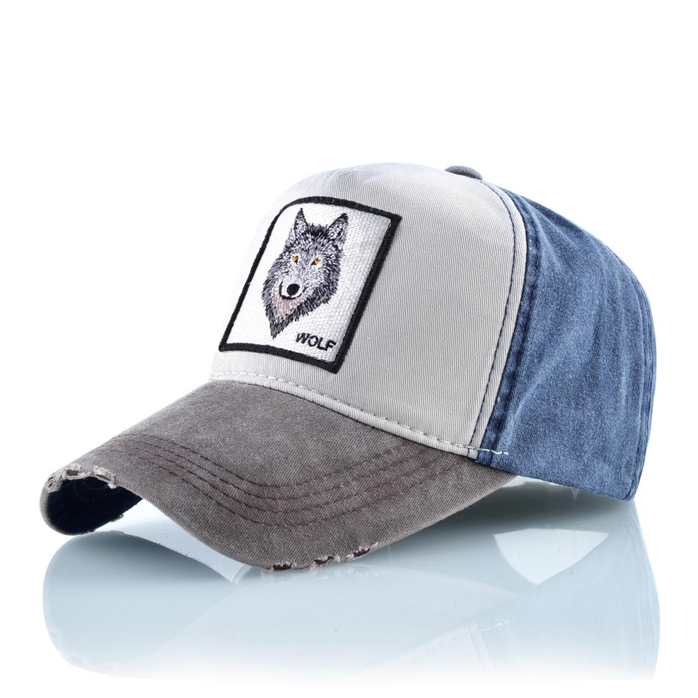 Kissbaobei Unisex Baseball Cap Mannen Vrouwen Mode Wolf Borduurwerk Snapback Hoed Lente Zomer Katoenen Denim Caps 56-60CM rood