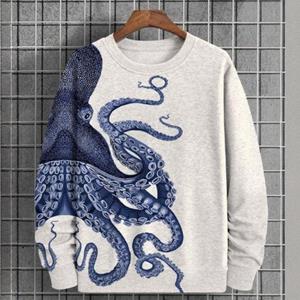Etst 003 Herfst Heren Sweatshirt 3d Octopus Print Ronde Hals Sweatshirt Voor Heren Hoodies Pullover Zacht Los Oversized Lange Mouw T-shirt S