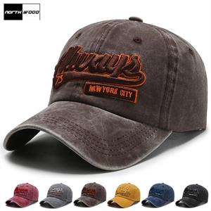 NORTHWOOD Katoenen Baseball Cap Voor Mannen Gewassen Letter Dames Dad Hat Snapback Hip Hop Trucker Caps 56-60 cm zwart