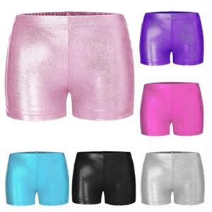 Fldy Meisjes kinderen metallic dansshorts gymnastiek atletische boxershorts voor yoga sport fietsen hardlopen 7-8 Years zwart