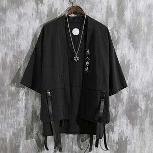 DSorothy Zomer mannen Haori Vest Kimono Shirt Samurai Japanse Kleding Gewaden Losse Obi Mannelijke Yukata Jas Streetwear Aziatische Kleding L zwart