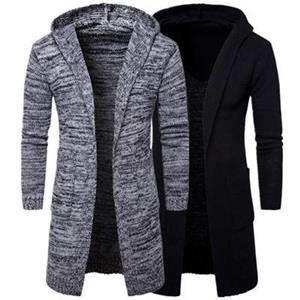 ResetVaWo YNleWardrobe Mannen Trui Lang Vest Capuchon Trui Bovenkleding Jas Gebreide Truien 2 Kleuren L zwart