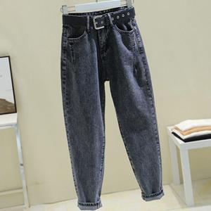 QH34MQ Dames hoge taille jeans, casual losse harembroek, negende denimbroek L lichtblauwe kleur